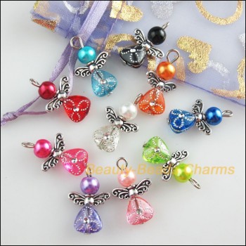 New 10Pcs Mixed Glass Acrylic Dancing Angel Wings Flowers Charms Pendants 14x22mm