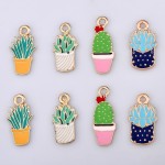 10pcs DIY alloy metal enamel cactus charms dangle, fashion Potted Succulent plants pendants for bracelet earrings jewelry making