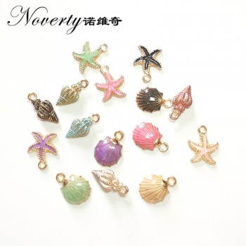 New 10 Pieces Cute Lovely Nautical Starfish Scallop Conch Drop Oil Zinc Alloy Charms Pendants Diy Jewelry Accessories PJ287