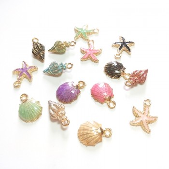 New 10 Pieces Cute Lovely Nautical Starfish Scallop Conch Drop Oil Zinc Alloy Charms Pendants Diy Jewelry Accessories PJ287