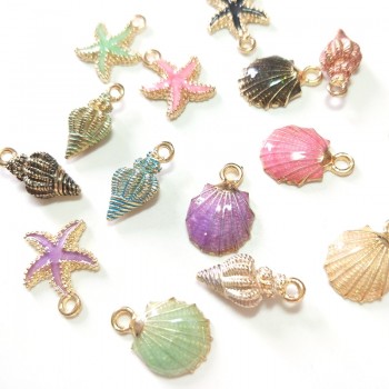 New 10 Pieces Cute Lovely Nautical Starfish Scallop Conch Drop Oil Zinc Alloy Charms Pendants Diy Jewelry Accessories PJ287