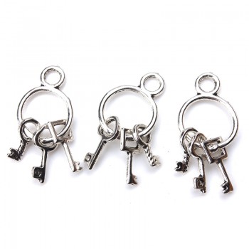 10pc/lot 25mm x14mm Keys Charms Antique Silver Tone Cute for necklace pendant charms diy jewelry making