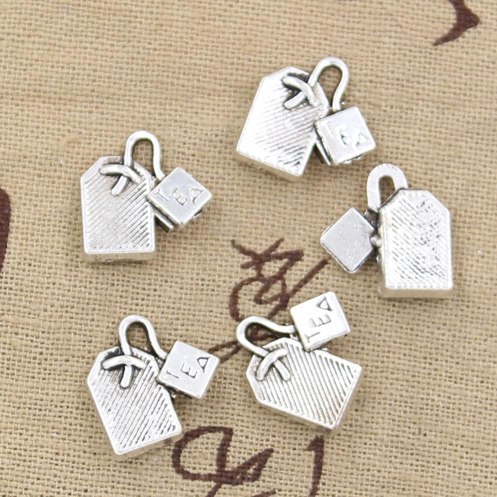 15pcs Charms tea bag 15*15mm Antique Silver Plated Pendants Making DIY Handmade Tibetan Silver Jewelry