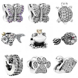 Sparkling Butterfly Angel Fish Sea Turtle Paw Prints  Frog Prince Charm Fit Pandora Bracelet 925 Sterling Silver Charm Jewelry
