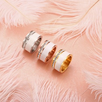 Ceramic Jewelry Stainless Steel Pendants Wedding Trendy Bridal Rose Gold Crystal Rhinestone Female Ring Pendants wholesale