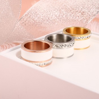 Ceramic Jewelry Stainless Steel Pendants Wedding Trendy Bridal Rose Gold Crystal Rhinestone Female Ring Pendants wholesale