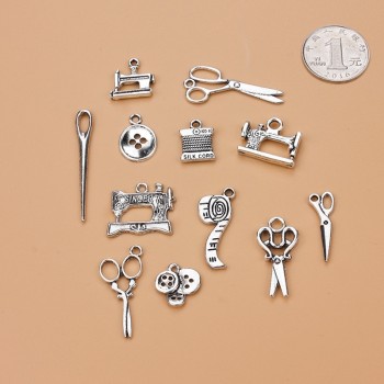 12pcs/lot Scissors Tailor Charm Mixed Silver Pendant DIY Jewelry Accessories Necklace Bracelet Earrings Keychain Brooch