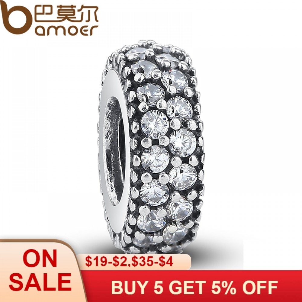 Mothers Day DEALS Authentic 925-sterling-silver Inspiration Within Spacer Clear CZ Charm Fit  Bracelet DIY Original PAS066