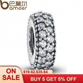 Mothers Day DEALS Authentic 925-sterling-silver Inspiration Within Spacer Clear CZ Charm Fit  Bracelet DIY Original PAS066