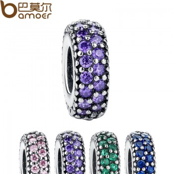 Mothers Day DEALS Authentic 925-sterling-silver Inspiration Within Spacer Clear CZ Charm Fit  Bracelet DIY Original PAS066