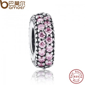 Mothers Day DEALS Authentic 925-sterling-silver Inspiration Within Spacer Clear CZ Charm Fit  Bracelet DIY Original PAS066