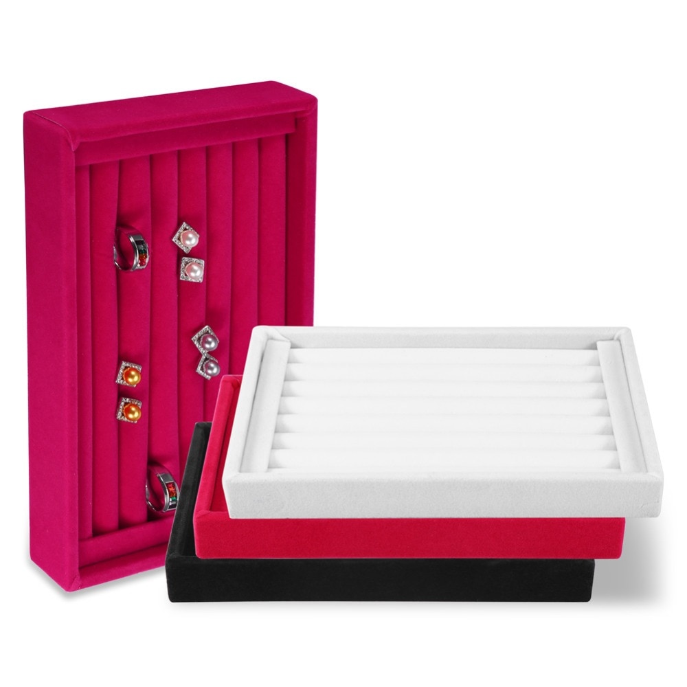 Velvet Ring Earrings Display Tray Slot Fashion Jewelry Cufflinks Organizer Holder Case Box Showcase Ring Earring Jewelry Display
