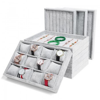 High Leve Gray Velvet Ring Bracelet Necklace Watch Pendant  Stud Earring Hand Catenary Jewelry Tray Plate Holder Display