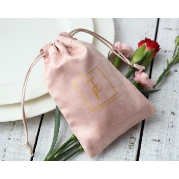 100 Personalized Logo Print Drawstring Bags Custom Jewelry Packaging Pouches Chic Wedding Favor Bags Pink Flannel Cosmetic Bags