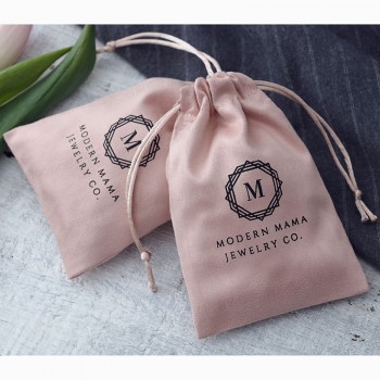100 Personalized Logo Print Drawstring Bags Custom Jewelry Packaging Pouches Chic Wedding Favor Bags Pink Flannel Cosmetic Bags
