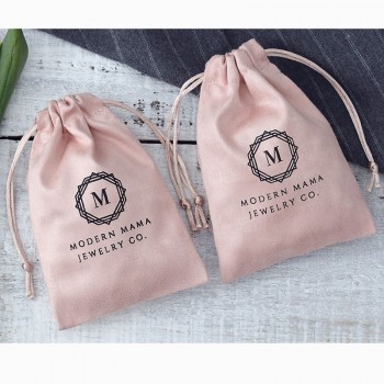 100 Personalized Logo Print Drawstring Bags Custom Jewelry Packaging Pouches Chic Wedding Favor Bags Pink Flannel Cosmetic Bags