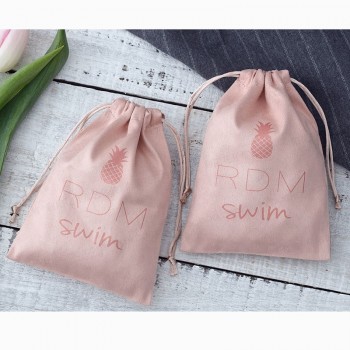 100 Personalized Logo Print Drawstring Bags Custom Jewelry Packaging Pouches Chic Wedding Favor Bags Pink Flannel Cosmetic Bags
