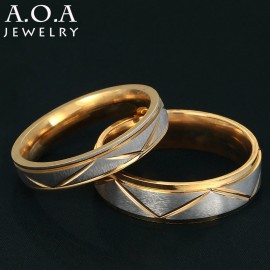 Hot Sale Irregular Stainless Steel Simple Couple Ring Two Size Gold-color Love Wedding Rings For Women Men Jewelry