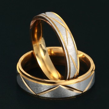 Hot Sale Irregular Stainless Steel Simple Couple Ring Two Size Gold-color Love Wedding Rings For Women Men Jewelry