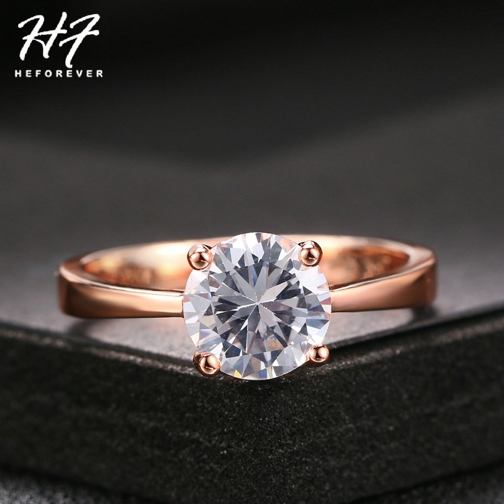 Rose Gold Color Four Claw Solitaire CZ Crystal 0.8CM Forever Wedding Ring Jewelry  For Women Xmas Gift R333 R335