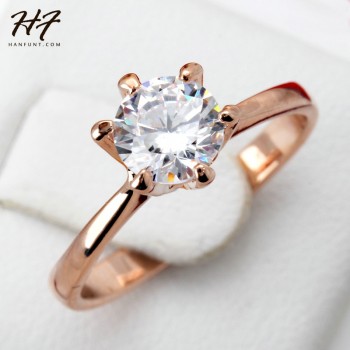 Rose Gold Color Classic Simple Design 6 Prong Sparkling Solitaire 1ct Zirconia  Forever Wedding Ring Wholesale R014