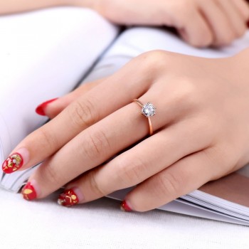 Rose Gold Color Classic Simple Design 6 Prong Sparkling Solitaire 1ct Zirconia  Forever Wedding Ring Wholesale R014