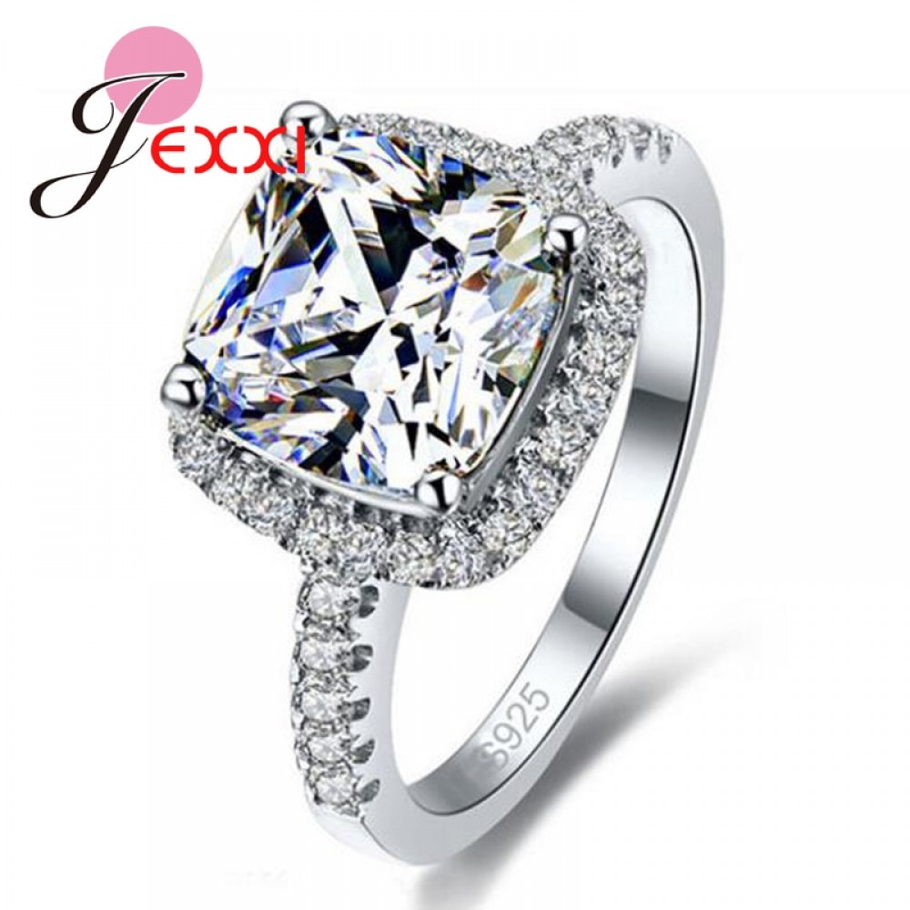 JEXXI Big Promotion Luxury Geniune S90 Silver Wedding Engagement Rings Super Shiny Cubic Zirconia Jewelry For Bridal