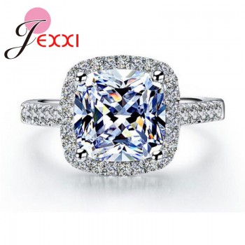 JEXXI Big Promotion Luxury Geniune S90 Silver Wedding Engagement Rings Super Shiny Cubic Zirconia Jewelry For Bridal