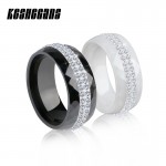 New Arrival Ceramic Ring Multi-faceted Black White Color With 2 Row Rhinestone For Women Exquisite Fashion Jewelry Wedding Gifts