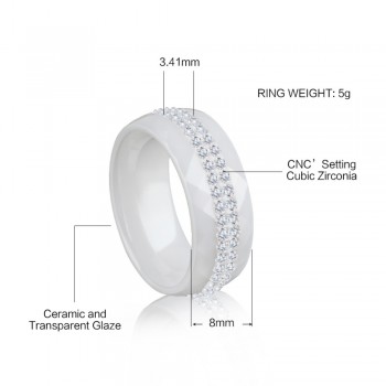 New Arrival Ceramic Ring Multi-faceted Black White Color With 2 Row Rhinestone For Women Exquisite Fashion Jewelry Wedding Gifts
