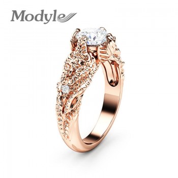 Modyle Crystal Wedding Rings Rose Gold Color Fashion Retro Engagement Ring Jewelry For Women