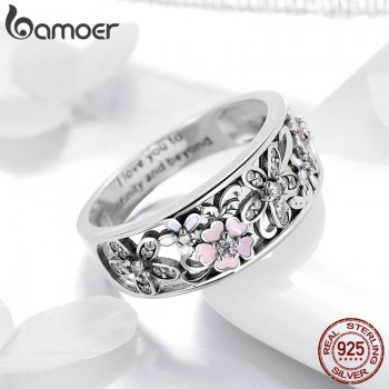 BAMOER Fashion 925 Sterling Silver Daisy Flower amp; Infinity Love Pave Finger Rings for Women Wedding Engagement Jewelry SCR390