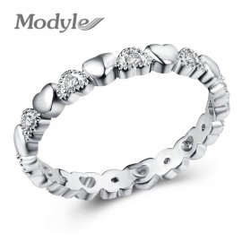 Modyle 2018 New Fashion Silver Color Stackable Ring Heart White CZ Finger Rings for Women Wedding Anniversary Jewelry