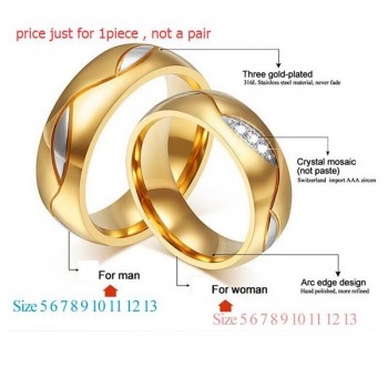 Meaeguet Classic Couple Rings For Lovers Cubic Zirconia Wedding Ring Gold-Color Stainless Steel Anel Jewelry