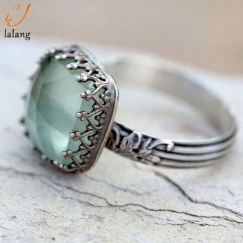 Floral Natural Peridot Antique Ring For Women Engagement Wedding Promise Date Gift Big Square Stone Rings