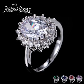 Classic Oval Cubic Zircon Engagement Ring for Party Blue Red Green Stone Crystal Big Rings for Women Bague Female Jewelry AR099