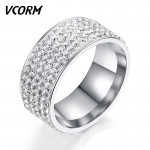 VCORM Women Men Wedding Rings for Women Men Fashion Titanium Steel 5 Row Crystal Engagement Gold Silver Lady Male Ring Jewelry