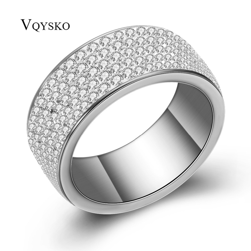 5 Row Lines Clear Crystal Jewelry Fashion Stainless Steel Engagement Rings