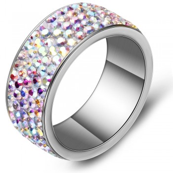 5 Row Lines Clear Crystal Jewelry Fashion Stainless Steel Engagement Rings