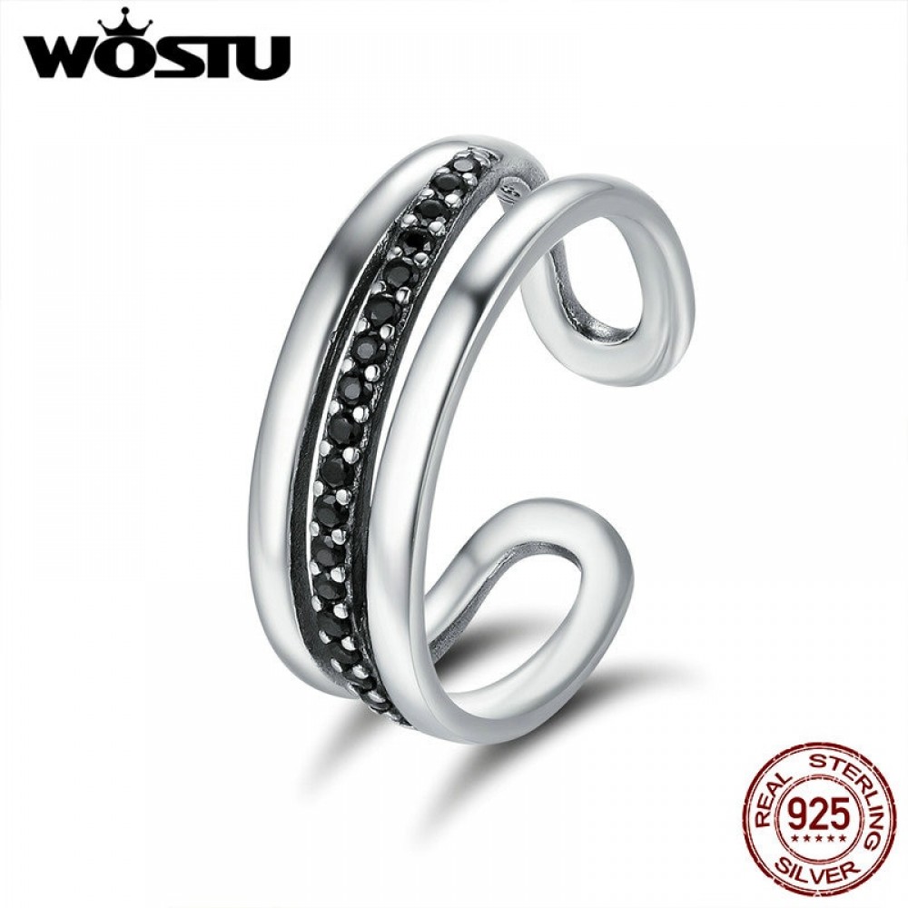 WOSTU Hot Sale Real 925 Sterling Silver Urban Style Black CZ Female Wedding Band Ring Women Party Anniversary Jewelry CQR242