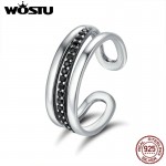 WOSTU Hot Sale Real 925 Sterling Silver Urban Style Black CZ Female Wedding Band Ring Women Party Anniversary Jewelry CQR242
