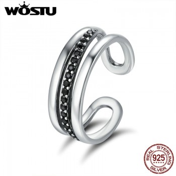 WOSTU Hot Sale Real 925 Sterling Silver Urban Style Black CZ Female Wedding Band Ring Women Party Anniversary Jewelry CQR242