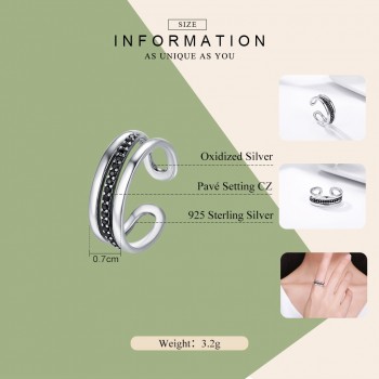 WOSTU Hot Sale Real 925 Sterling Silver Urban Style Black CZ Female Wedding Band Ring Women Party Anniversary Jewelry CQR242