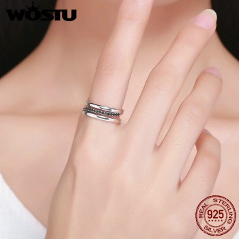 WOSTU Hot Sale Real 925 Sterling Silver Urban Style Black CZ Female Wedding Band Ring Women Party Anniversary Jewelry CQR242