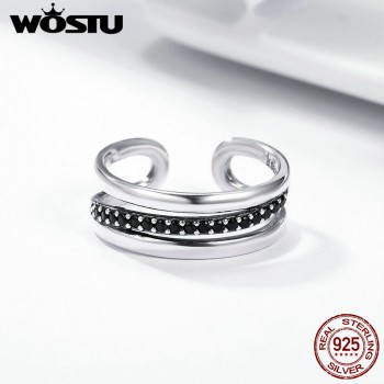 WOSTU Hot Sale Real 925 Sterling Silver Urban Style Black CZ Female Wedding Band Ring Women Party Anniversary Jewelry CQR242