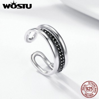 WOSTU Hot Sale Real 925 Sterling Silver Urban Style Black CZ Female Wedding Band Ring Women Party Anniversary Jewelry CQR242