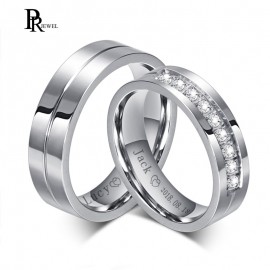 Bling Cubic Zirconia Wedding Band Rings Free Engraving Record Name Date Love Info Never Fade Stainless Steel Love Alliance Gift