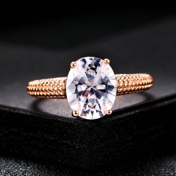 Top Quality Four Claw Oval CZ Crystal Rose Gold Color Wedding Ring Made with Austrian Crystals Wholesale R427 R428