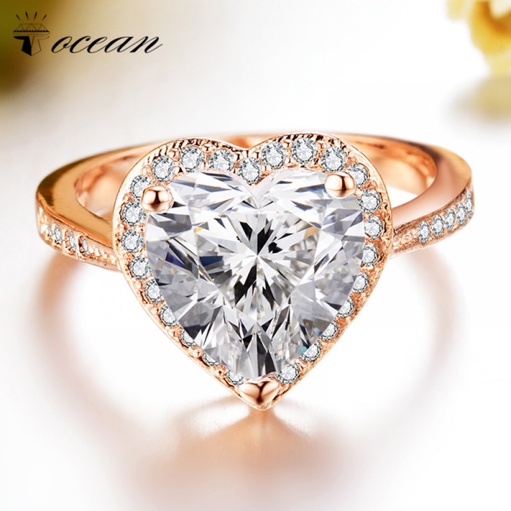 Tocean Rose Gold Color Wedding Ring for Women Heart Cute LOVE Zircon Engagement Femme Bijoux Bague Size 5 6 7 8 9 10 11 12 W013