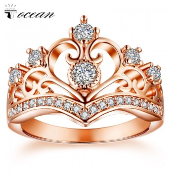 Tocean Rose Gold Color Romentic Handsome Wedding Rings for Women Crown Cut AAA Zircon Engagement  Bijoux Bague Size5-12 W009